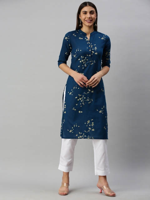 

AHIKA Women Blue & Beige Floral Printed Kurta