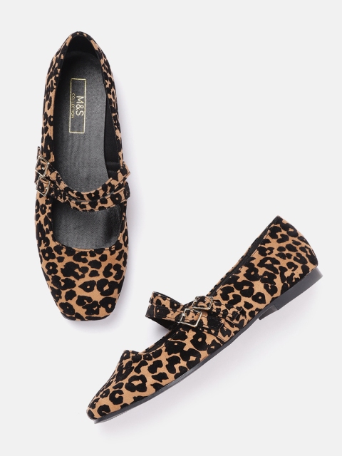 

Marks & Spencer Women Beige & Black Leopard Print Mary Jane Ballerinas