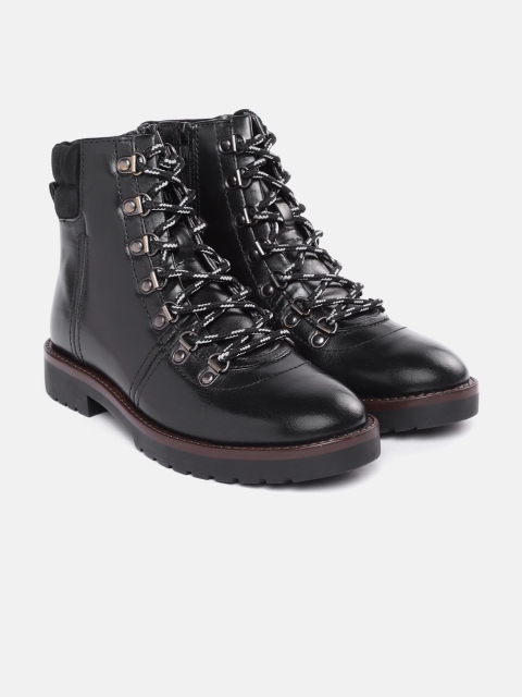 

Marks & Spencer Women Black Solid Leather Mid-Top Flat Boots