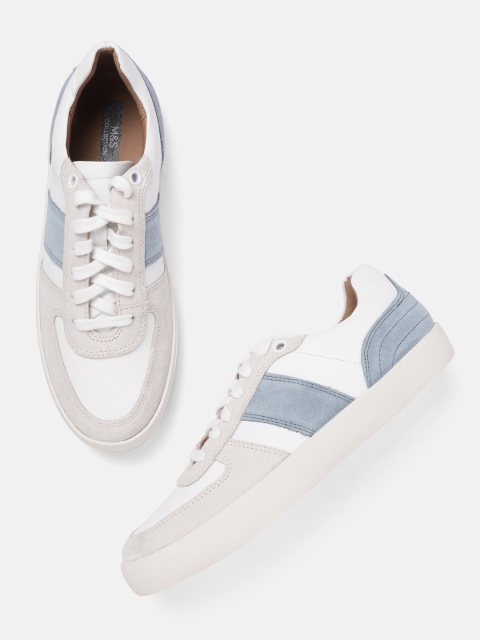 

Marks & Spencer Women White & Blue Leather Colourblocked Sneakers