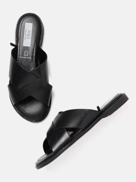 

Marks & Spencer Women Black Solid Leather Open Toe Flats