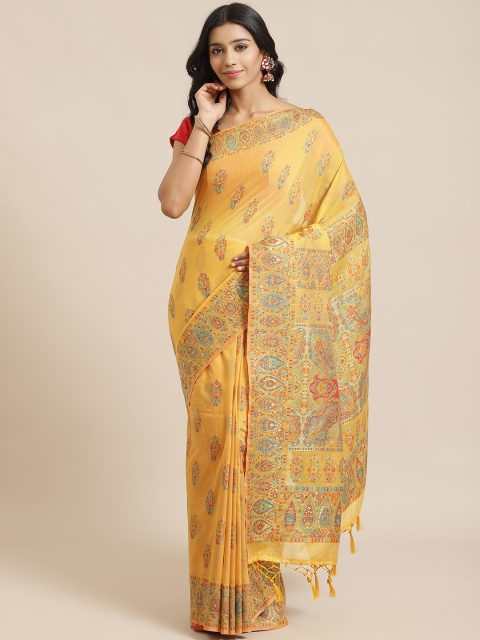 

Mitera Mustard Yellow & Blue Liva Zari Woven Design Saree