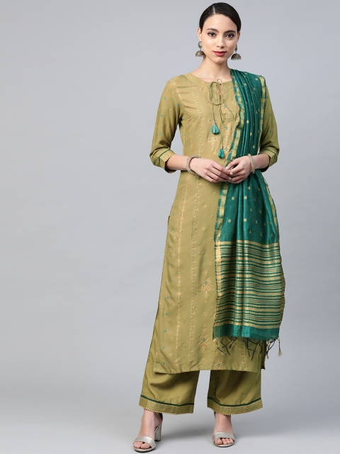

Indo Era Women Green & Golden Foil Printed Kurta with Palazzos & Dupatta