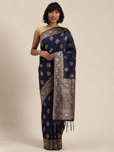 

Mitera Navy Blue & Beige Woven Design Banarasi Saree