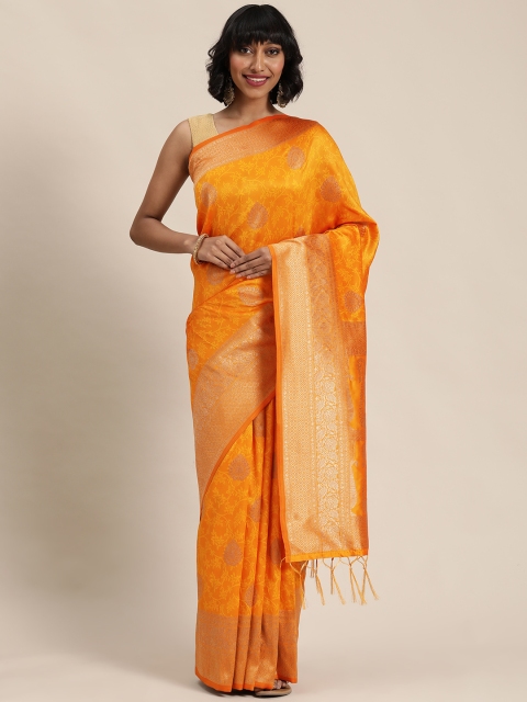 

Mitera Mustard Yellow & Gold-Coloured Woven Design Banarasi Celebrity Saree