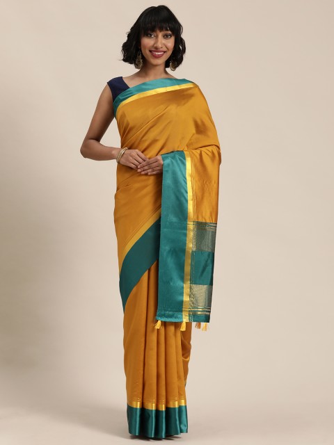 

Mitera Mustard Yellow Solid Maheshwari Saree