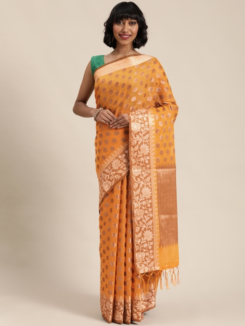 

Mitera Mustard Yellow & Rose Gold Polka Dots Woven Design Maheshwari Saree