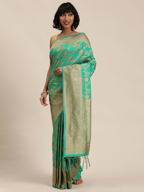 

Mitera Sea Green & Golden Ethnic Woven Design Banarasi Saree