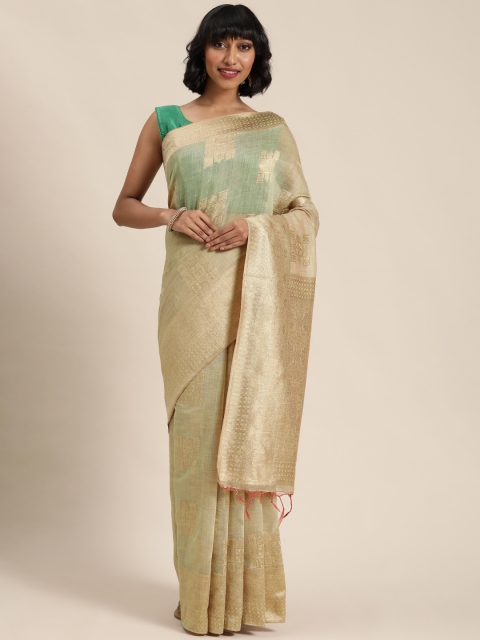 

Mitera Cream-Coloured & Golden Ethnic Woven Design Banarasi Saree