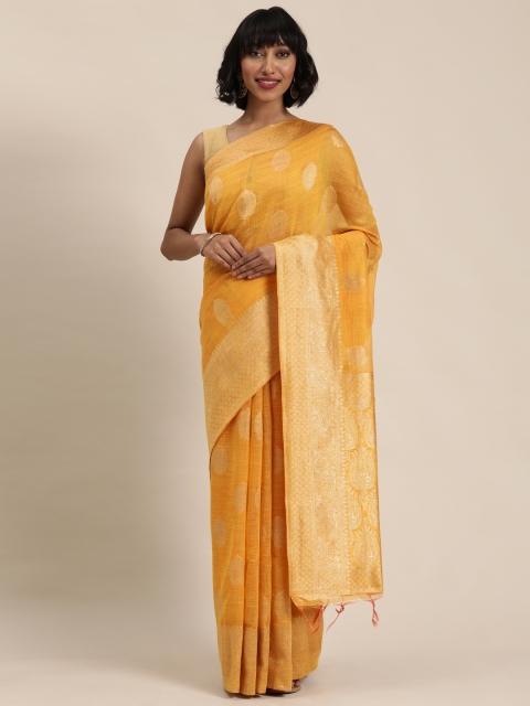 

Mitera Mustard Yellow & Gold-Toned Woven Design Banarasi Saree