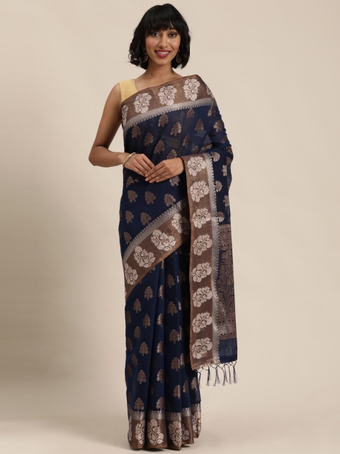 

Mitera Navy Blue & Gold-Toned Woven Design Maheshwari Saree
