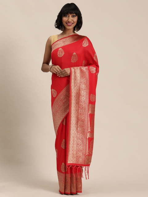 

Mitera Red & Golden Ethnic Woven Design Banarasi Saree
