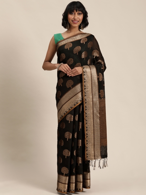 

Mitera Black & Golden Ethnic Woven Design Maheshwari Saree