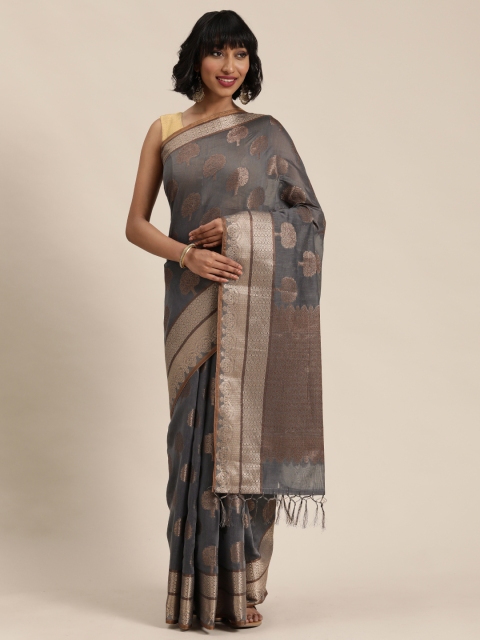 

Mitera Charcoal Grey & Golden Ethnic Woven Design Maheshwari Saree