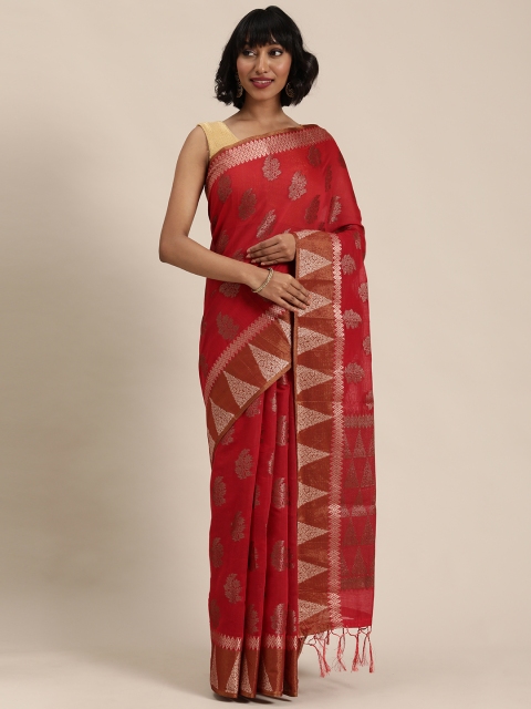 

Mitera Red & Gold-Toned Woven Design Maheshwari Saree
