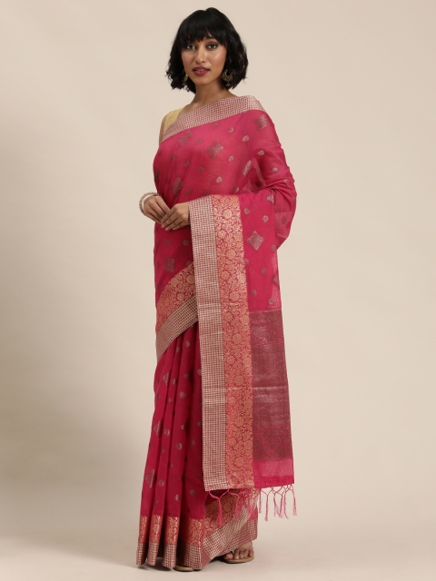 

Mitera Pink & Beige Woven Design Maheshwari Saree
