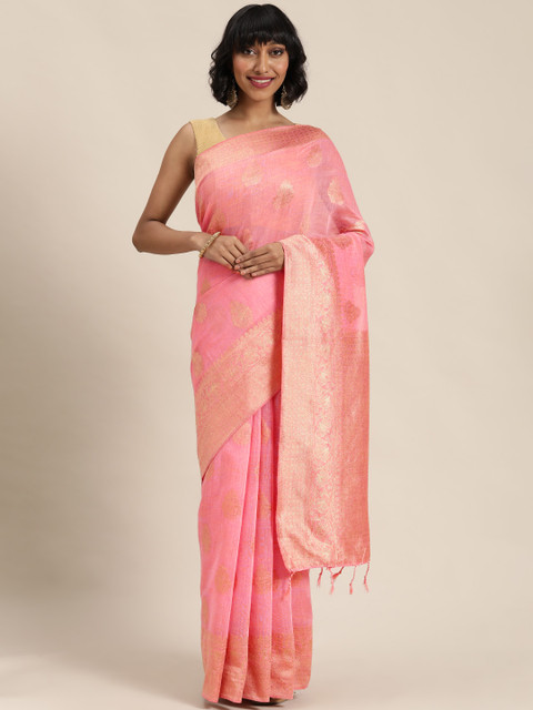 

Mitera Pink & Gold-Coloured Woven Design Banarasi Celebrity Saree