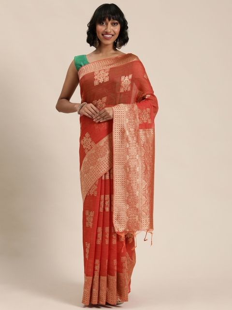 

Mitera Rust Red & Gold-Coloured Woven Design Banarasi Saree