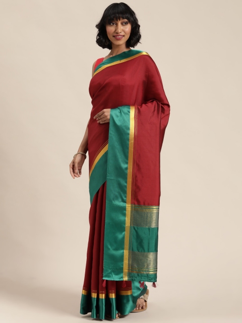 

Mitera Maroon & Green Solid Maheshwari Saree