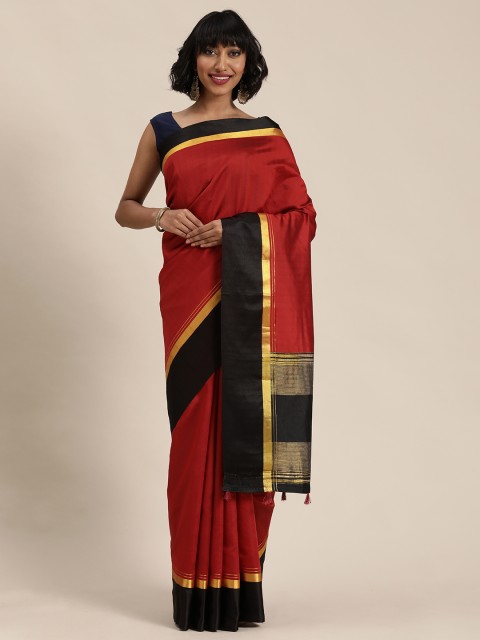 

Mitera Red Solid Maheshwari Saree