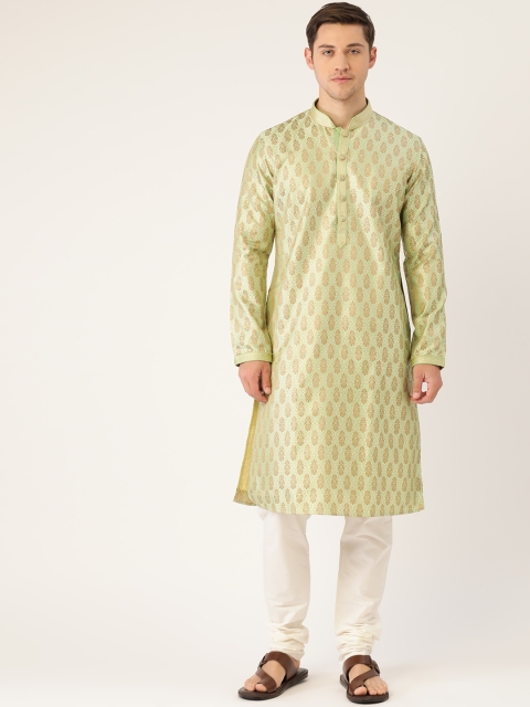 

Manyavar Men Green & White Brocade Self Design Kurta with Churidar