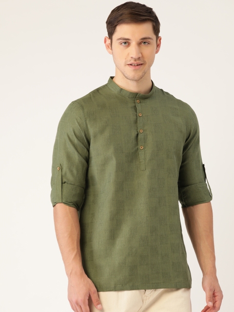 

Manyavar Men Olive Green Self-Design Straight Kurta