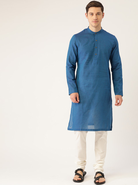 

Manyavar Men Blue Chevron Design Straight Kurta