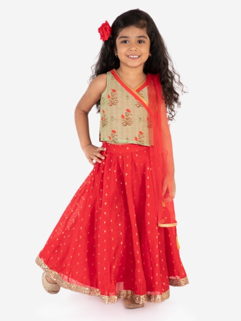 

Lil Peacock Girls Orange & Beige Printed Ready to Wear Lehenga & Blouse with Dupatta