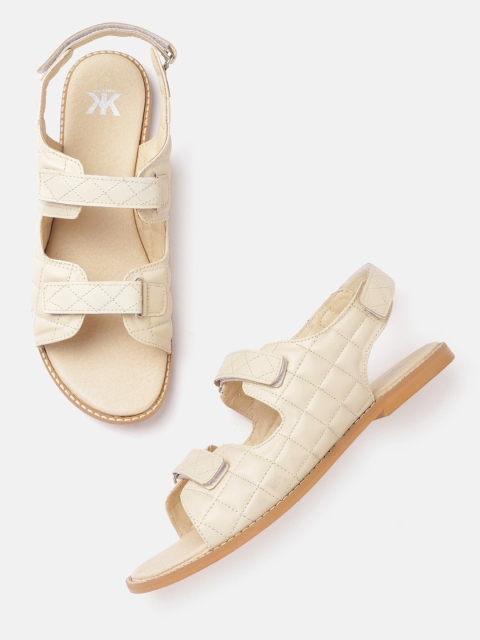 

Kook N Keech Women Light Beige Quilted Open Toe Flats