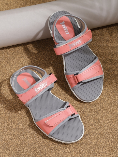 

The Roadster Lifestyle Co Women Peach-Coloured & Grey Solid Sports Sandals