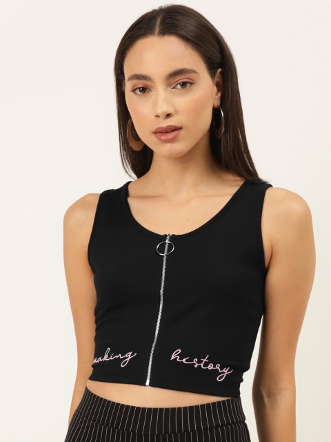 

Madame Women Black Printed Fitted Crop Top