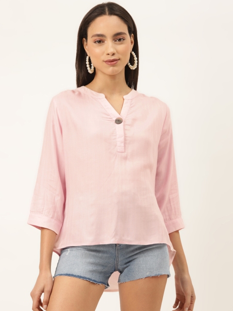 

Madame Women Pink Solid High-Low Top