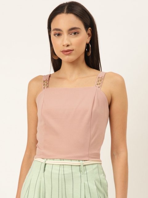 

Madame Women Pink Solid Crop Top