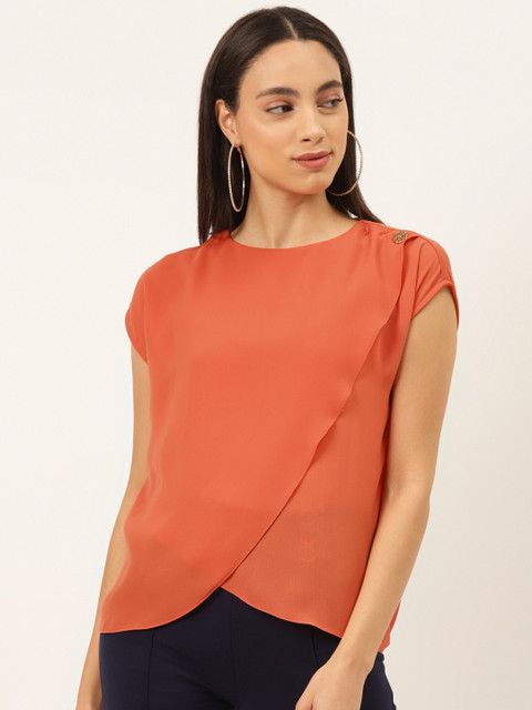 

Madame Women Coral Orange Solid Layered Top