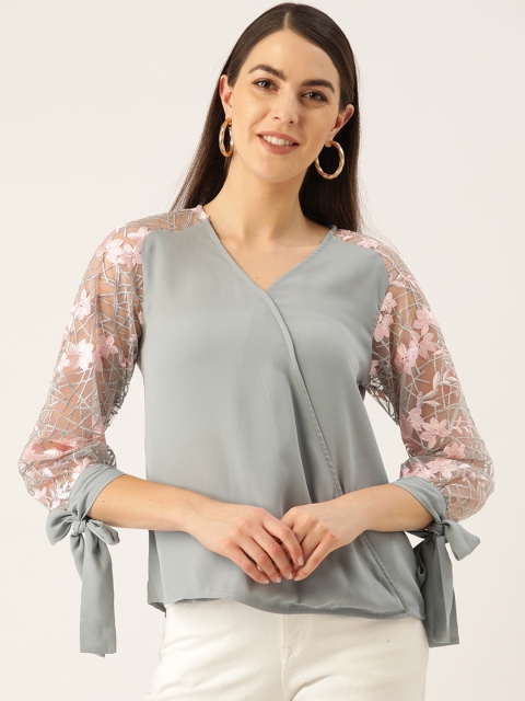 

Madame Women Grey Solid Wrap Top