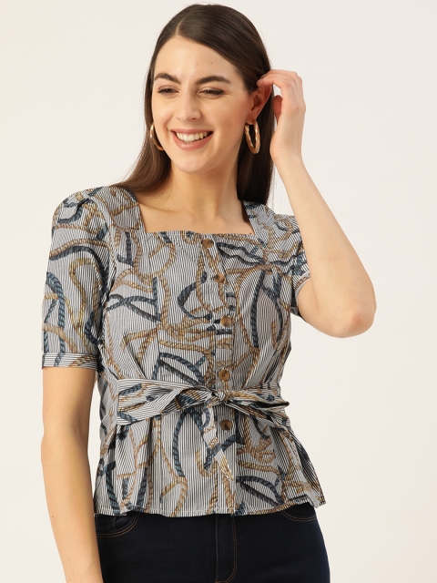 

Madame Women Navy Blue & White Striped Top