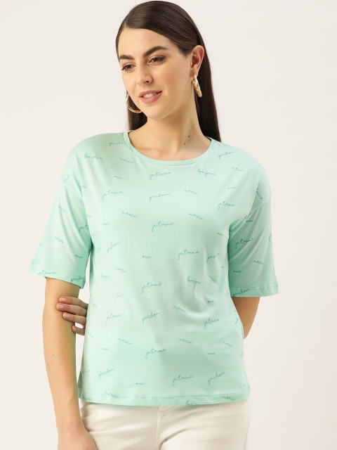

Madame Women Green Printed Round Neck T-shirt