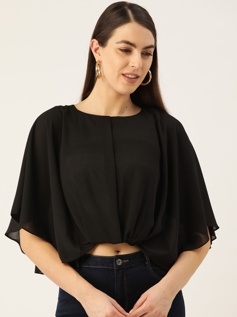 

Madame Women Black Solid Layered High-Low Crop Top
