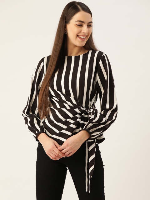 

Madame Women Black & White Striped Wrap Top