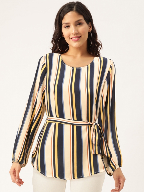 

Madame Women Navy Blue & Off-White Striped Top