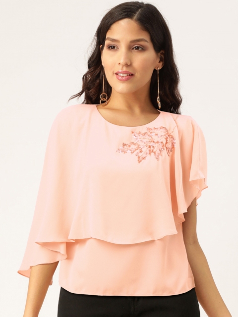 

Madame Women Pink Embellished Detail Layered Top