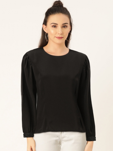

Madame Women Black Embellished Detail Solid Top