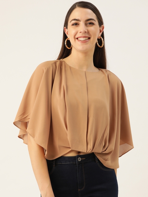 

Madame Women Beige Solid Layered High-Low Crop Top