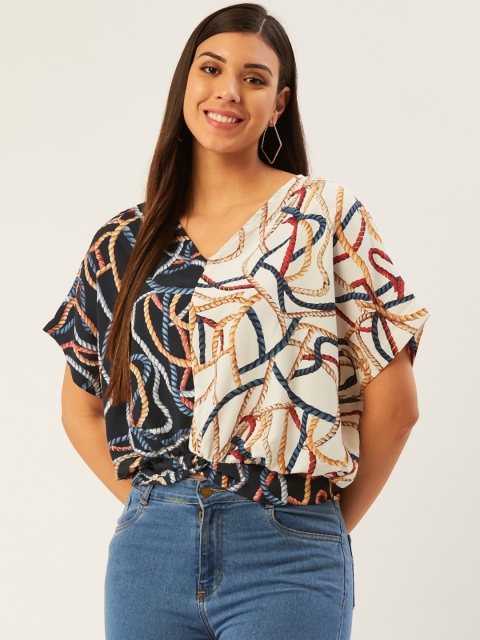 

Madame Women Navy Blue & White Rope Print Styled Back Top