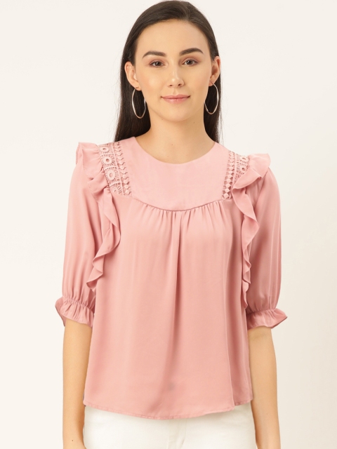 

Madame Women Dusty Pink Solid A-LineTop with Ruffles