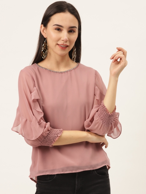 

Madame Women Pink Solid Top With Smock Detail