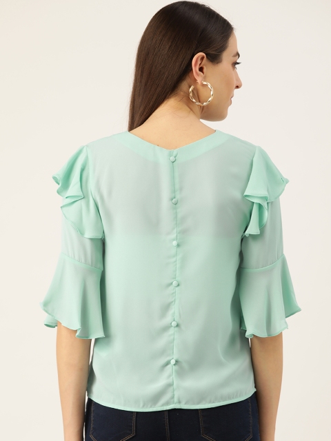 

Madame Women Sea Green Solid Styled Back Top