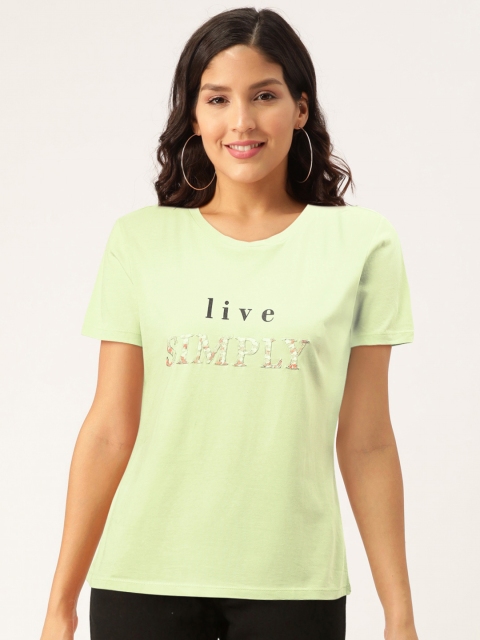 

Madame Women Green & Pink Sequinned Round Neck T-shirt