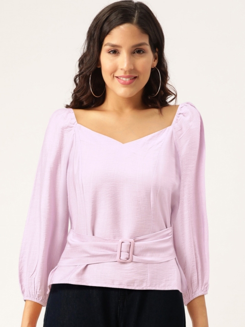 

Madame Women Lavender Smocked Solid Top