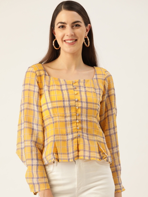 

Madame Women Yellow & Blue Checked Top
